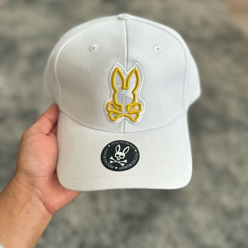 🐰 Psycho Bunny White Hat with Yellow Emblem UNISEX